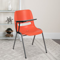 Flash Furniture RUT-EO1-OR-RTAB-GG Orange Ergonomic Shell Chair with Right Handed Flip-Up Tablet Arm